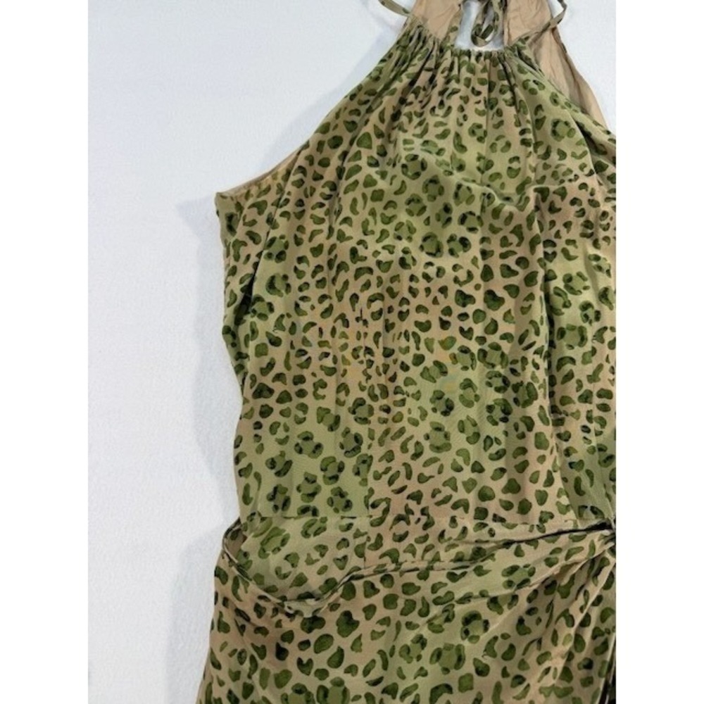 Vintage Spenser Jeremy Silk Leopard Halter Maxi Dress Womens 6 Green - Picture 10 of 16